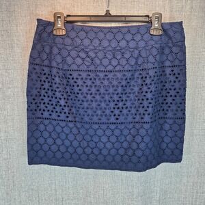 Banana Republic Navy Blue Crochet Skirt Lined Knee Length Petite Sz 10P Casual